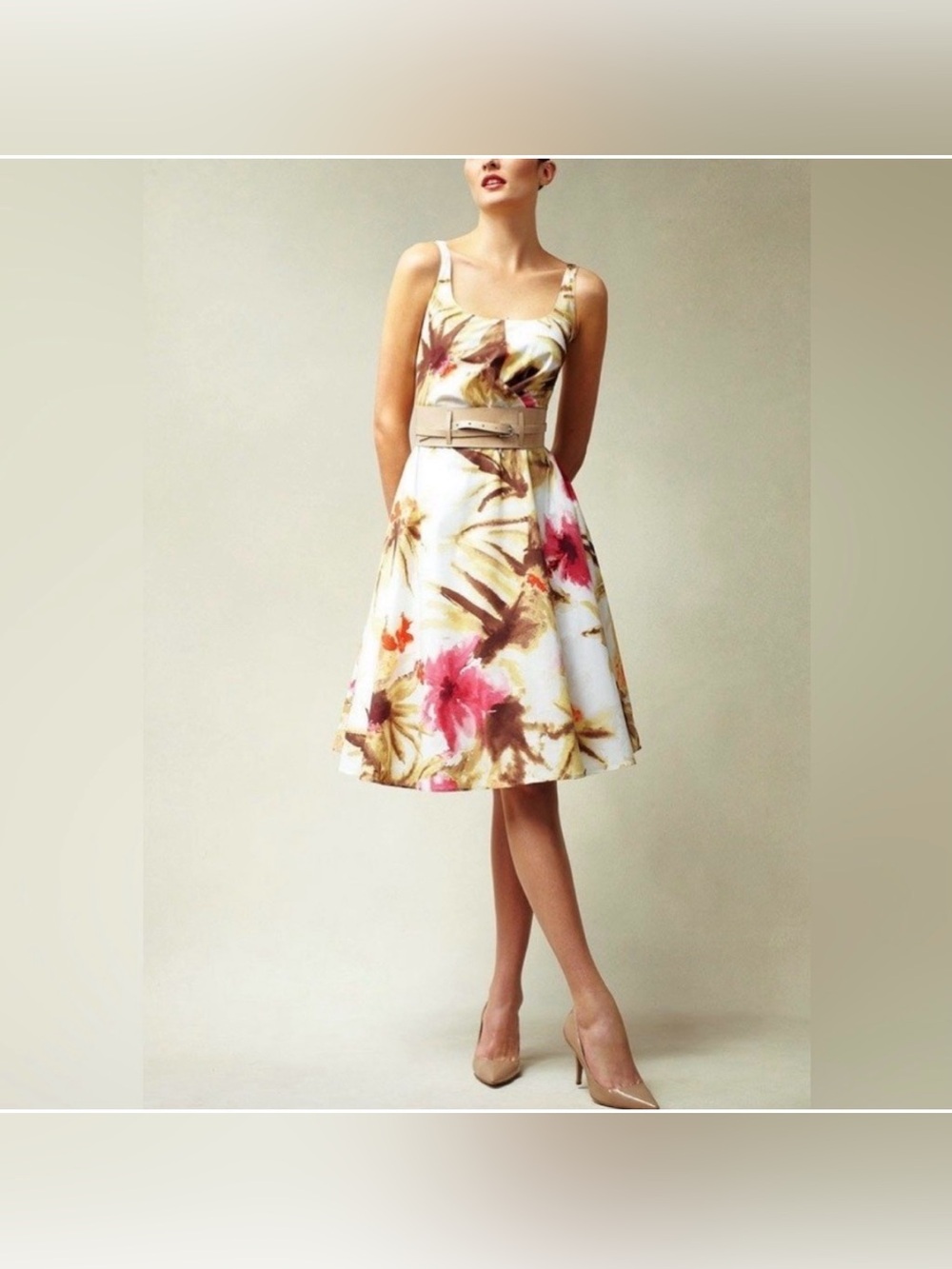 Talbots Dress Sz 8 Petite Tropical Watercolor Floral Fit & Flare Cocktail Party